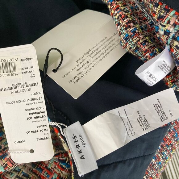 NWT Akris Punto Short-Sleeve Cutout Multicolor Cotton Tweed Top $695 - Picture 11 of 12